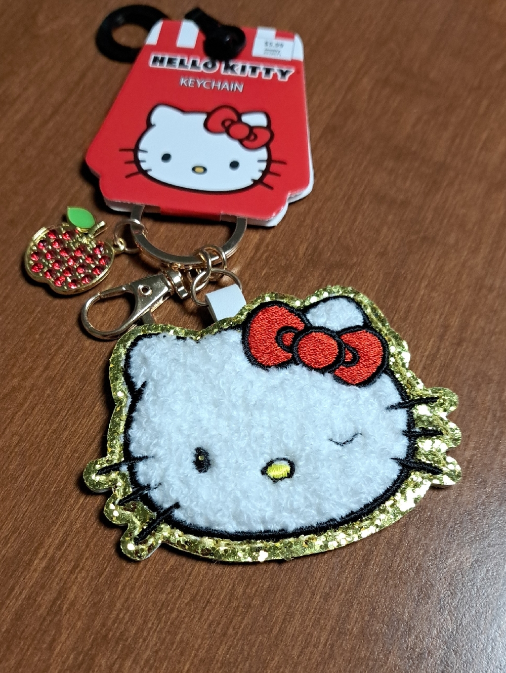 Hello Kitty White & Red Plush Face Keychain with Gold Trim/Bundle ONLY